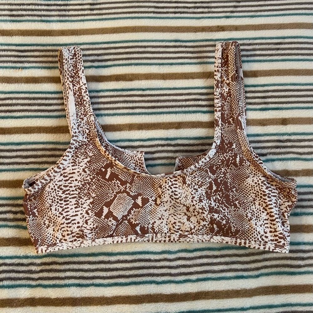 NWT Large Two-Piece Sets Swimsuit Cut-Out Bra Style Padded Khaki - Picture 8 of 9